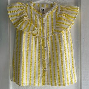 Stem Yellow Striped Blouse w/ Ruffle Sleeves